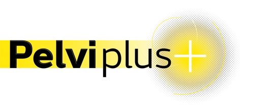 Logo Pelviplus cu fundal galben.
